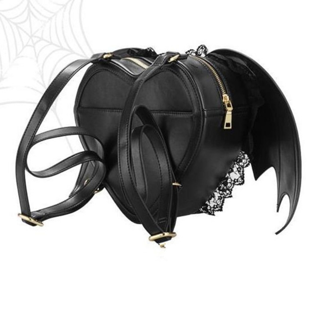 Winged Heart Backpack with Lace Trim - Picture 2 of 7